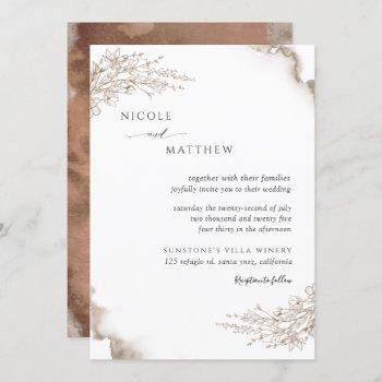 elegant botanical, earthy tones watercolor wedding invitation
