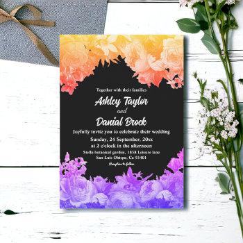 elegant botanical garden neon light floral wedding invitation