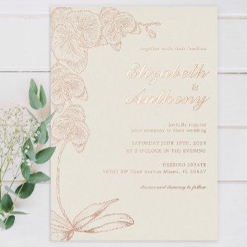 elegant botanical orchid wedding  foil invitation