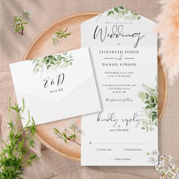 elegant botanical rustic greenery wedding all in one invitation