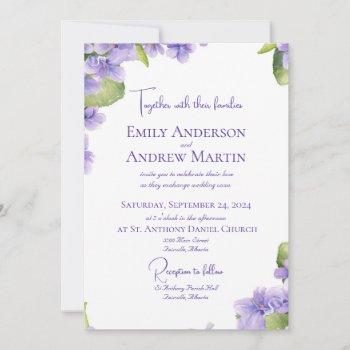 elegant botanical watercolor violets wedding  invitation