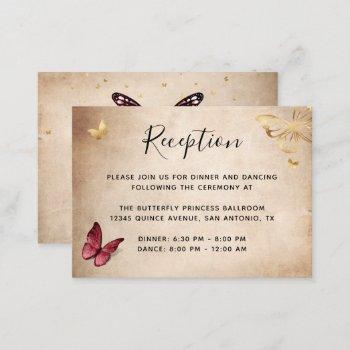 Small Elegant Burgundy And Gold Butterfly Details Enclosure Card Front View