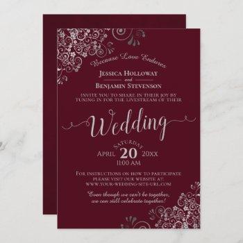 Small Elegant Burgundy And Silver Wedding Livestream Front View