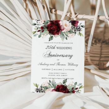 elegant burgundy blush floral wedding anniversary invitation