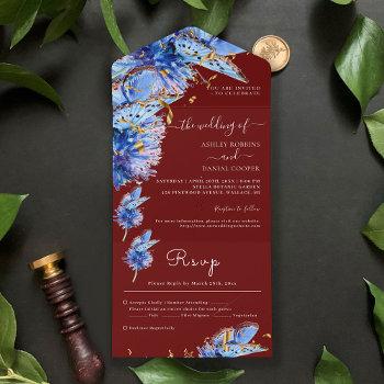 elegant burgundy butterflies wedding all in one invitation