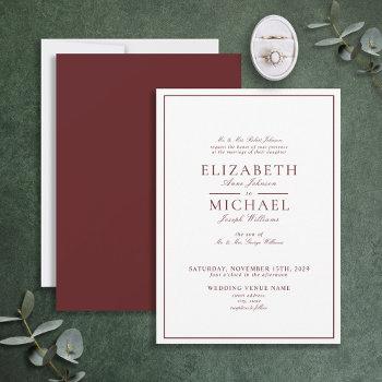 elegant burgundy classic script wedding invitation