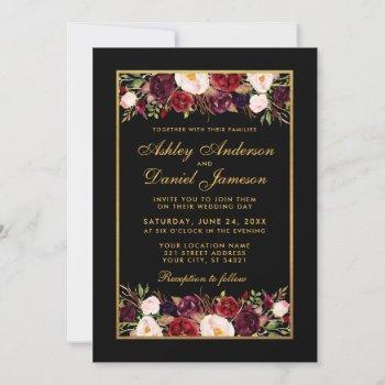 Small Elegant Burgundy Floral Black Gold Frame Wedding Front View