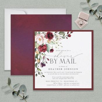 elegant burgundy floral bridal shower by mail invitation