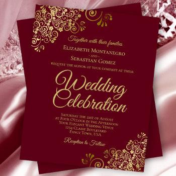elegant burgundy & gold budget wedding invite