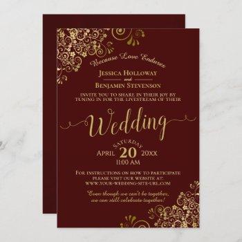 elegant burgundy & gold virtual wedding livestream invitation