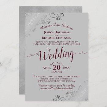 elegant burgundy on gray wedding livestream invitation