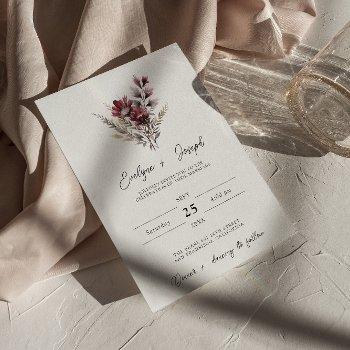 elegant burgundy wildflower boho floral wedding    invitation