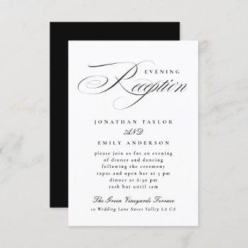 elegant calligraphy black tie wedding reception enclosure card