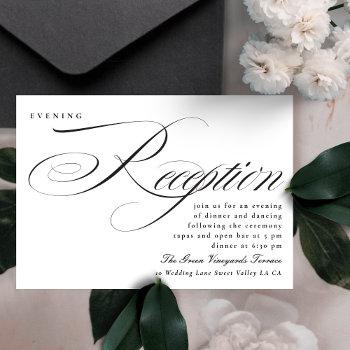 elegant calligraphy black tie wedding reception invitation