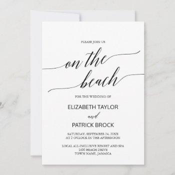 elegant calligraphy on the beach wedding invitation