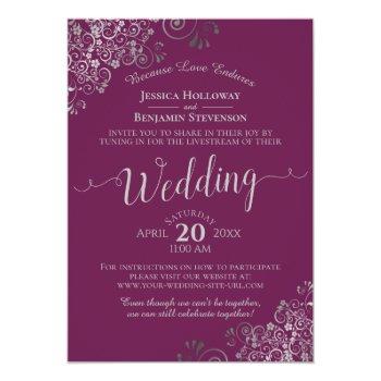 Small Elegant Cassis Purple & Silver Wedding Livestream Front View