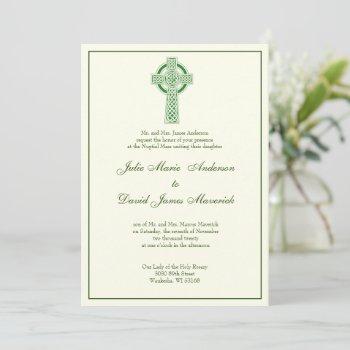 elegant catholic irish celtic cross ivory wedding invitation