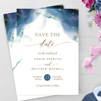 Small Elegant Celestial Watercolor Wedding Save The Date Front View