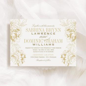Small Elegant Champagne Gold Floral Peony Wedding Front View