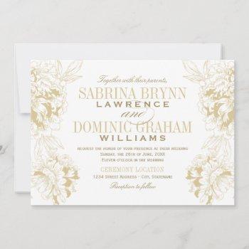 elegant champagne gold floral peony wedding invitation