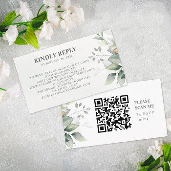 Small Elegant Chic Airy Eucalyptus Leaves Qr Code Rsvp Enclosure Card Front View