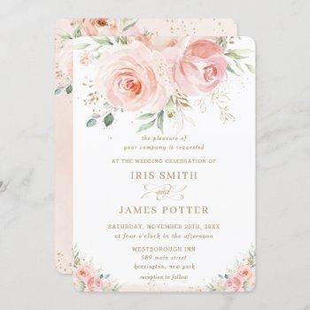 elegant chic blush pink floral gold wedding invitation