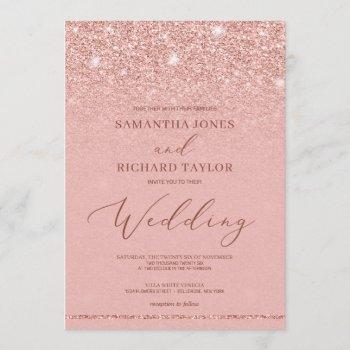 elegant chic rose gold glitter sparkles wedding invitation