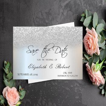 Small Elegant Chic Silver Glitter Bokeh Save The Date Front View