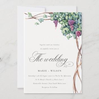 elegant chic watercolor grapevine wedding invite
