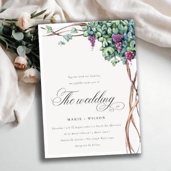 Small Elegant Chic Watercolor Grapevine Wedding Invite Front View