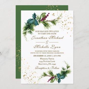 elegant christmas evergreen inspirational wedding invitation