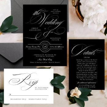 elegant classic calligraphy | black tie wedding invitation