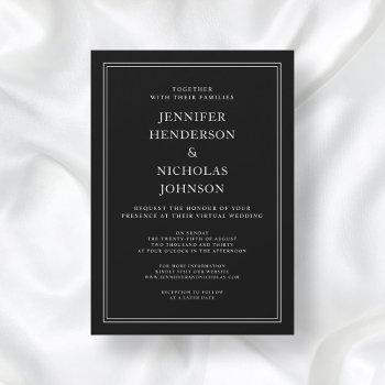 elegant classic formal black white virtual wedding invitation