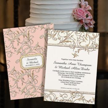 elegant classic modern vintage gold ivory wedding invitation