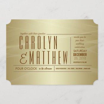 elegant classy gold wedding ticket invitation