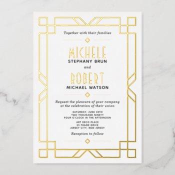 elegant classy modern art deco wedding gold foil invitation