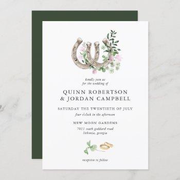 elegant clover horseshoes botanical wedding invitation