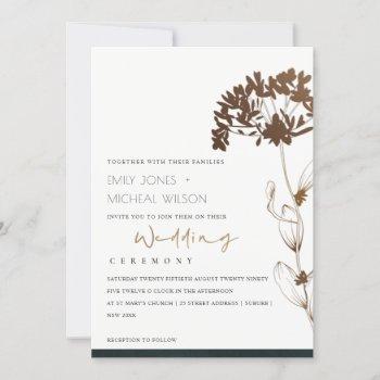 Small Elegant Copper Foil Hydrangea Flora Wedding Invite Front View