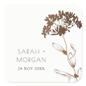 elegant copper foil hydrangea floral wedding  square sticker