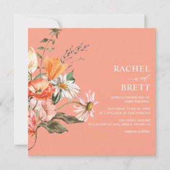 elegant coral and pink floral wedding invitation