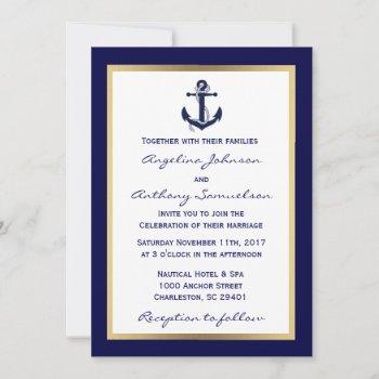 Small Elegant Custom Navy Blue Nautical Wedding Invites Front View