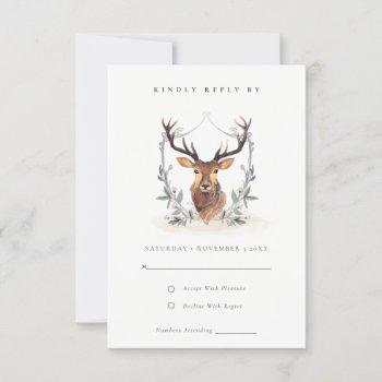elegant cute pastel deer floral crest wedding rsvp card