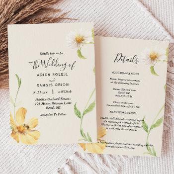elegant daisy details all in one wedding invitation