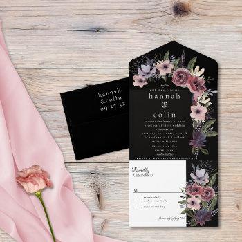 elegant dark floral cascade black burgundy all in one invitation