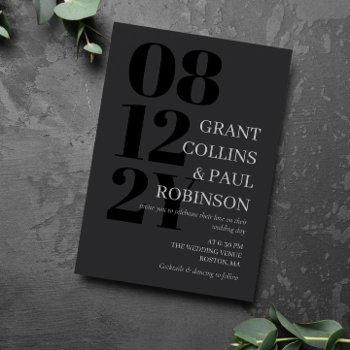 elegant dark gray & black typography wedding invitation