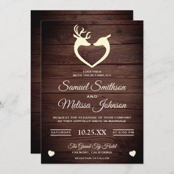 elegant deer heart rustic wood wedding invitation