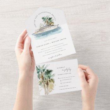 elegant dusky cruise ship palm seascape wedding  all in one invitation