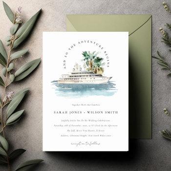 elegant dusky cruise ship palm seascape wedding  invitation