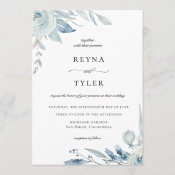 elegant dusty blue botanical wedding invitation