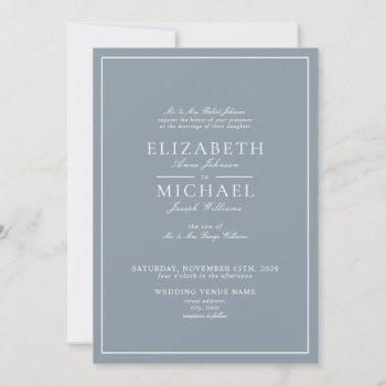 elegant dusty blue classic script wedding invitation